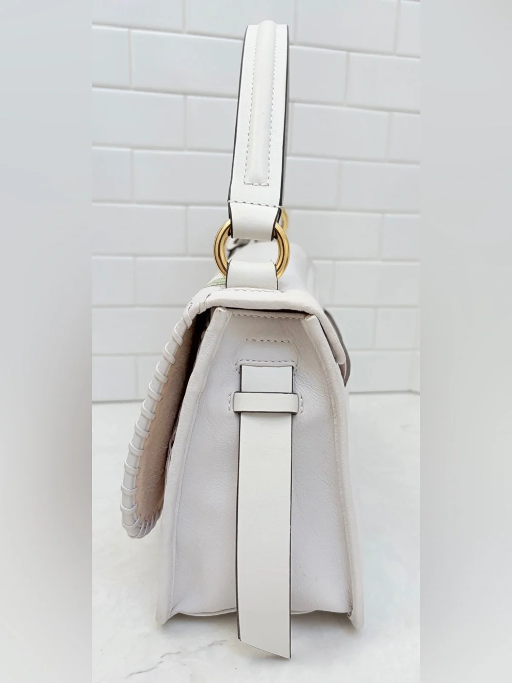 RADLEY LONDON Kentucky Derby 2022 Cording Street White Leather Grab Bag-EUC